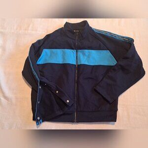 Zella girls size XL or 14/16 navy blue zip up jacket, striped down sleeve EUC